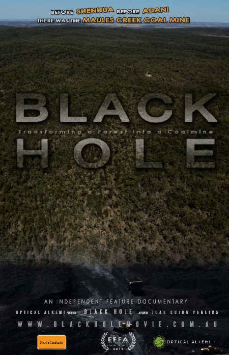 Poster for the film, Black Hole with a forest over a pit of black coal.